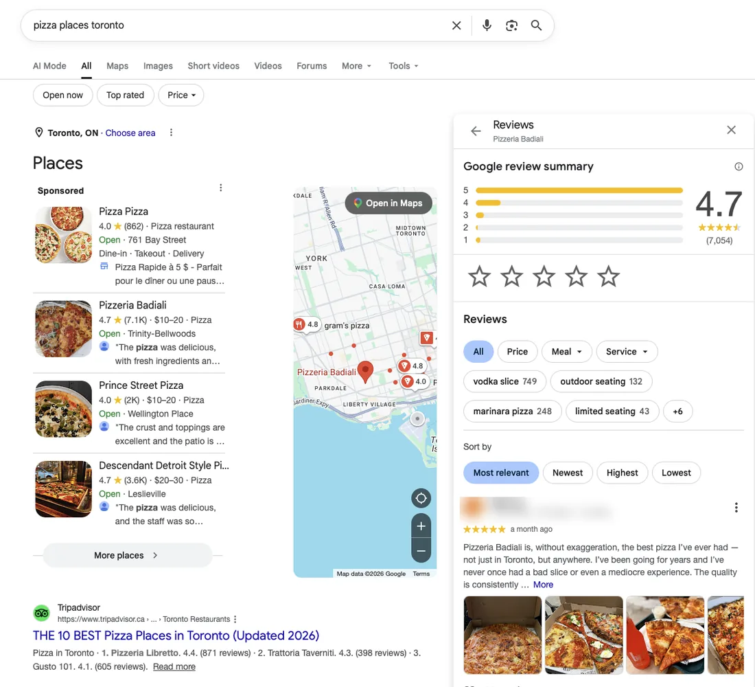 Google review summary panel showing a 4.7 star rating